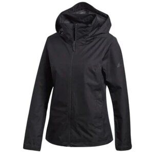 Adidas Women's Windbreaker Size L Black Hooded Full Zip Rain Jacket